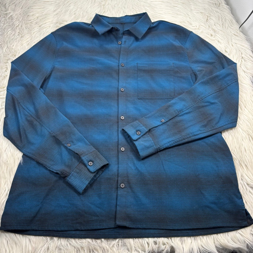 Lululemon Men's 3X Blue Black Striped Masons Peak Flannel Shirt Cabincore
